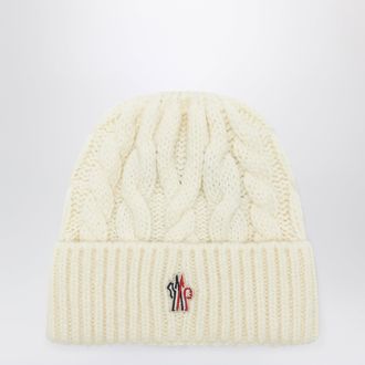 Moncler Ivory white beanie in wool blend