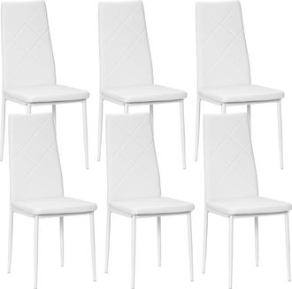 HOMCOM Homcom Pack De 6 Sillas De Comedor, Sillas De Cocina Modernas, Tapizadas De Cuero Sint&eacute;tico, Respaldo Alto, Asiento Acolchado, Patas De Acero, Blanco