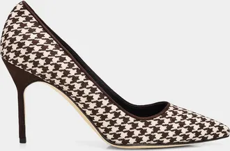 Manolo Blahnik 90mm BB Pick Houndstooth Wool Pumps