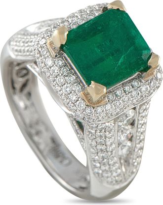 Luxury Bazaar 18K White Gold 1.30ct Diamond and Emerald Ring MF27-050726