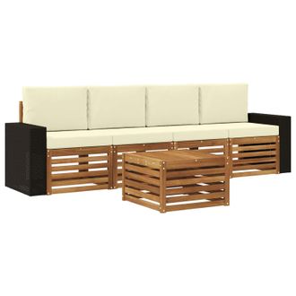 vidaXL Conjunto De Sof&aacute;s De Exterior Con Coj&iacute;n 5 Pcs Natural Y Crema Vidaxl