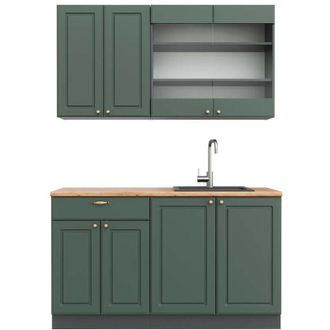 Vicco Cucina completa Fame-Line, Verde-oro Country House/Antracite, 140 cm, pl Rovere