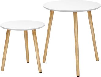 Vasagle 2 mesas auxiliares con patas de pino macizas de color blanco y natural