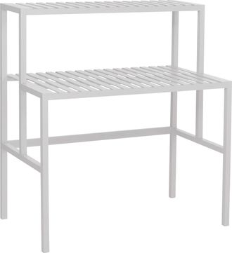 Hhg [nunca Usado] Estanter&iacute;a Para Plantas De Bamb&uacute; Hhg-380, Escalera Para Flores, Soporte Para Plantas, 2 Estantes, 100 X 90 X 50 Cm, Blanco