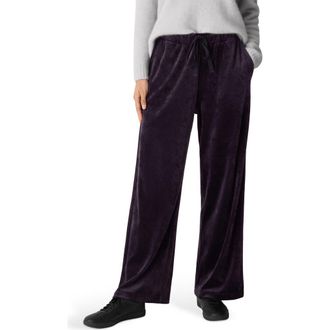 Eileen Fisher Wide Leg Organic Cotton Blend Velour Pants in Aubergine at Nordstrom, Size X-Large