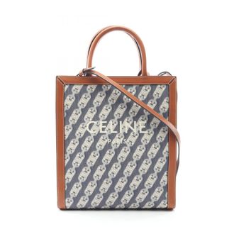 Celine Brown Navy Canvas Leather Tote Bag (Pre-Owned)