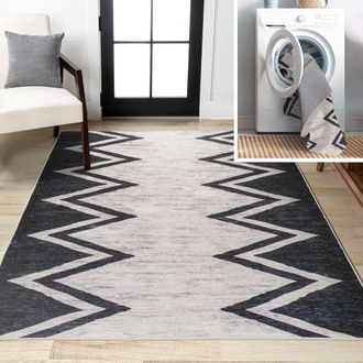 Jonathan Y Designs Siksak Modern Chevron Border Machine-Washable Area Rug in Ivory/navy at Nordstrom, Size 3Ft 0In X 5Ft 0In