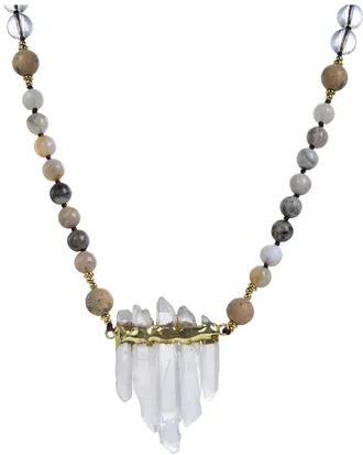 Eyecandy LA Eye Candy La Gemstone Agate & Clear Quartz Handmade Knotted Necklace