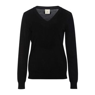 Julie Fagerholt - Heartmade Zwarte Gebreide Trui met V-Hals - Dames - V-hals truien - Zwart - XL - Wol - Truien & Vesten