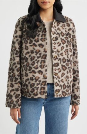 Bernardo Crop Flannel Jacket in Leopard at Nordstrom, Size Xx-Large