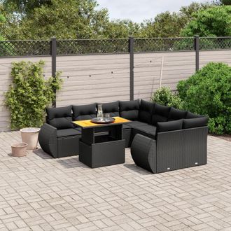 vidaXL Vidaxl - Set Divani Da Giardino 9 Pz Con Cuscini Nero In Polyrattan