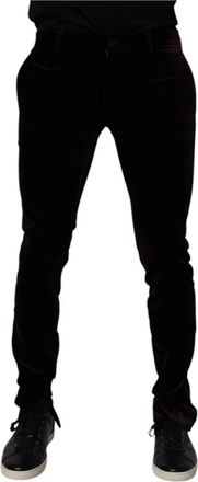 Dolce & Gabbana Violet Velvet Katoenen Dress Pants - Heren - Slim Fit Broeken - Paars - M - Katoen - Broeken