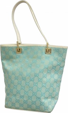 Gucci Blue White Canvas Tote Bag (Pre-Owned)