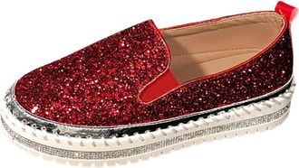 Generic Womens Slippers with Glitter Breathable Casual Shoes One Colour Slip-On Sneakers Soft Hiking Shoes Flat Loafer Travel-friendly Summer Shoes Barefoot S