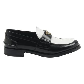 Prada Loafers, female, Black, Size: 6 US Two-tone Brushed Leather Loafers