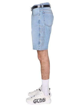 GCDS Logo-Embroidered Cotton Bermuda - Blue