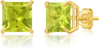 MAX + STONE 14k Yellow or White Gold 7mm Princess Cut Gemstone Square Stud Earrings