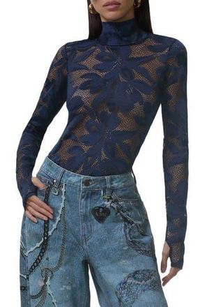 AFRM Zadie Turtleneck Sheer Lace Top in Black Iris at Nordstrom Rack, Size Small
