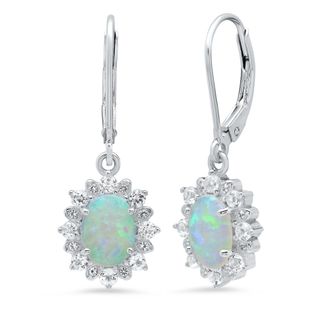 MAX + STONE Sterling Silver Halo Sunburst Oval Gemstone Leverback Earrings with White Topaz Accent