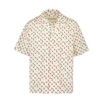 Valentino Garavani Short Sleeve Shirts, male, Multicolor, S, Cotton Shirt with Cherryfic Print