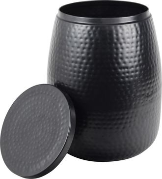 Happimess Merida Modern Rustic Hammered Metal Drum Storage Side Table with Lid in Matte Black at Nordstrom, Size Medium