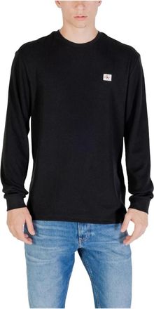 Calvin Klein Jeans Truien & Vesten, Heren, Zwart, XL, Katoen, Zwarte Gebreide Trui voor Herfst/Winter Seizoen