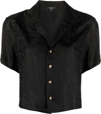 Versace Black Floral Shirt Collar Top