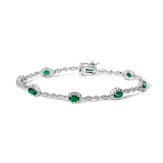 House of Brilliance 10K White Gold Oval Green Emerald & Diamond Alternating Link Bracelet at Nordstrom