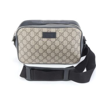 Gucci Black Leather Coated Canvas Messenger Bag Shoulder Bag (Pre-Owned)