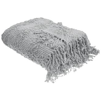 Beliani Beliani - Manta De Algod&oacute;n Tejida Colcha Con Borlas Cubrecama 200 X 220 Cm Gris Vella