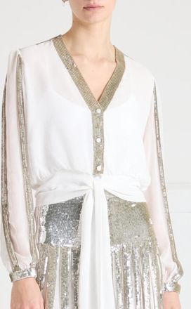 Temperley London Filigree Blouse in Silver at Nordstrom, Size 12