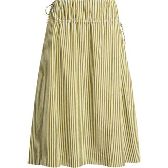 Damson Madder Caspia Striped Volume Midi Skirt in Basil at Nordstrom, Size 10
