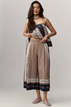 Maeve Printed Pleated A-Line Culottes Pants