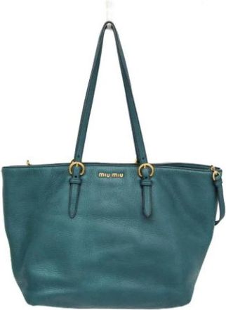 Miu Miu Pre-owned Leather Shoulder Bag - Dames - Vintage Shopper - Groen - ONE Size - Leer - Vintage