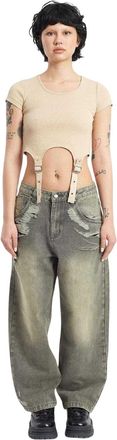 The Ragged Priest Dames Crescent Denim Wide Leg Jeans (Grijs)