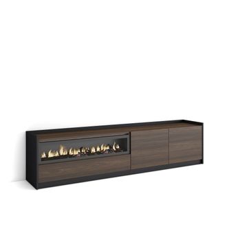 Skraut Home Skraut Home - Mueble Tv, Televisi&oacute;n, 207x37x50cm, Para Tv Hasta 80, Chimenea El&eacute;ctrica, Roble Oscuro Y Negro