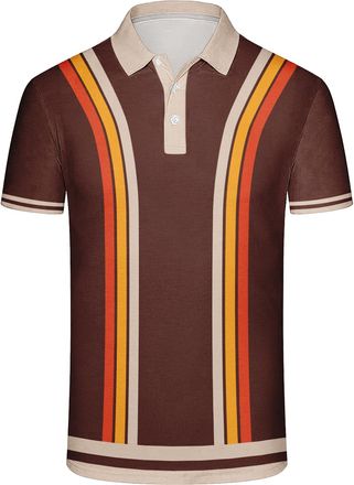 Generic Mens Vintage Striped Polo Shirt Short Sleeve Casual Golf Shirt Breathable Moisture-Wicking Classic Collared T-Shirt for Golf Work and Daily Wear (UK, 