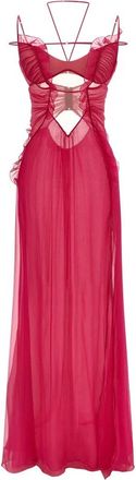 Nensi Dojaka Lange Jurk met Ruches en Uitsnijdingen - Dames - Avondkleed - Roze - S - Chiffon - Kleedjes