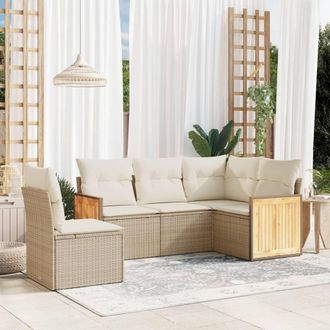 vidaXL Juego De Sof&aacute;s Jard&iacute;n Con Cojines 5 Pzas Rat&aacute;n Sint&eacute;tico Beige Vidaxl
