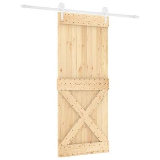 Berkfield Home Sliding Door with Hardware Set 85x210 cm Solid Wood Pine in Light Brown