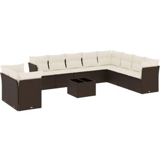 vidaXL Set De Sof&aacute;s De Jard&iacute;n 11 Pzas Cojines Rat&aacute;n Sint&eacute;tico Marr&oacute;n Vidaxl