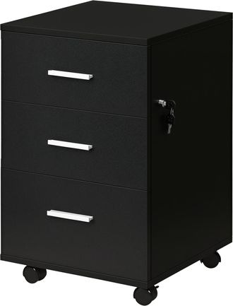 OEM Cajonera De Escritorio Con 3 Cajones Ruedas Cerradura 2 Llaves Archivador M&oacute;vil Para Estudio Sal&oacute;n 40x40x61,5 Cm Negro