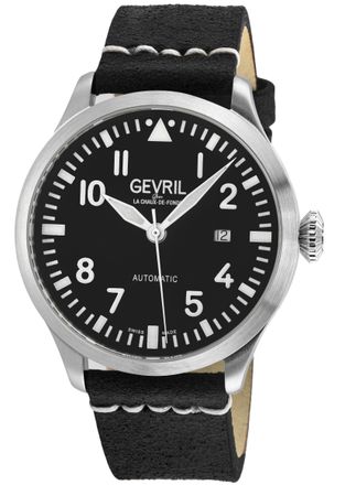 Gevril Group Mens Vaughn Swiss Automatic Sellita SW400 Genuine Leather Watch - Black - One Size