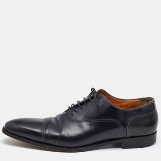 Santoni Black Leather Lace Up Oxfords