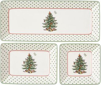 Spode Christmas Tree Polka Dot 3Pc Nesting Tray Set
