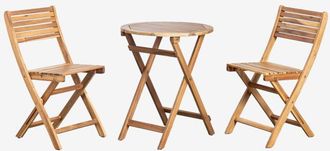 Sklum Set De Mesa Redonda &Oslash;60 Cm Y 2 Sillas De Jard&iacute;n Plegables En Madera De Acacia Delawer Sklum
