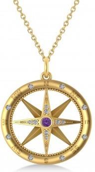 Allurez Compass Pendant For Men Amethyst & Diamond Accented 14k Yellow Gold (0.38ct)