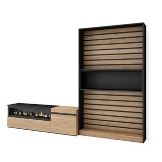 Skraut Home Skraut Home - Muebles De Sal&oacute;n Para Tv, Conjunto De Muebles Comedor, 260x186x35cm, Para Tv Hasta 65, Chimenea El&eacute;ctrica, Estilo Moderno, Roble Y Negro