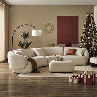 Castlery White Curve L-Shape Sofa | Auburn by Castlery - Modular Lounge Experience - White