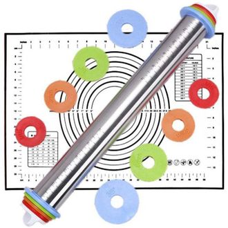 OEM Rodillo De Acero Inoxidable Ajustable - Profesional Con Anillo Y 4 Discos Ajustables Para Hornear Pasteles Y Galletas - Crezuo
